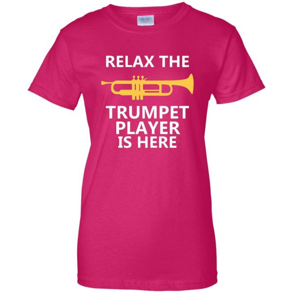 trumpet player womens t shirt - lady t shirt - pink heliconia