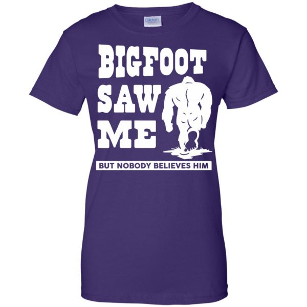 bigfoot saw me womens t shirt - lady t shirt - purple