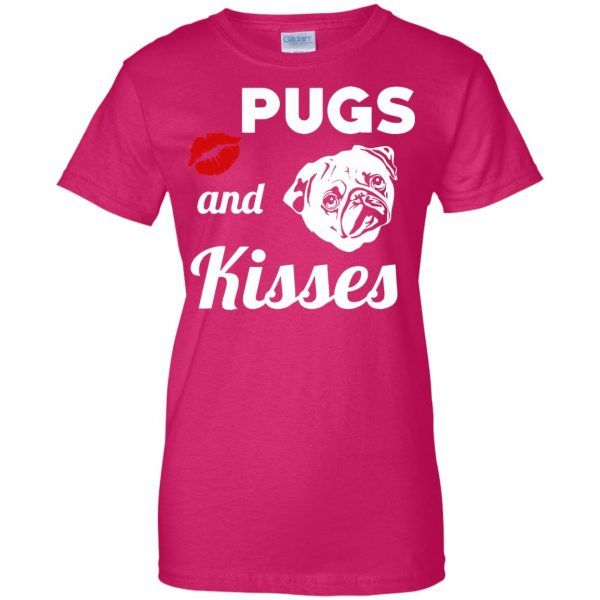 pugs and kisses womens t shirt - lady t shirt - pink heliconia