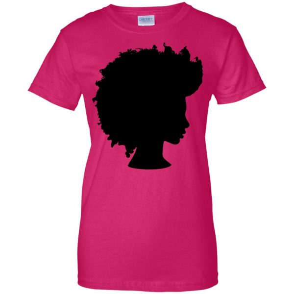 afro girl womens t shirt - lady t shirt - pink heliconia