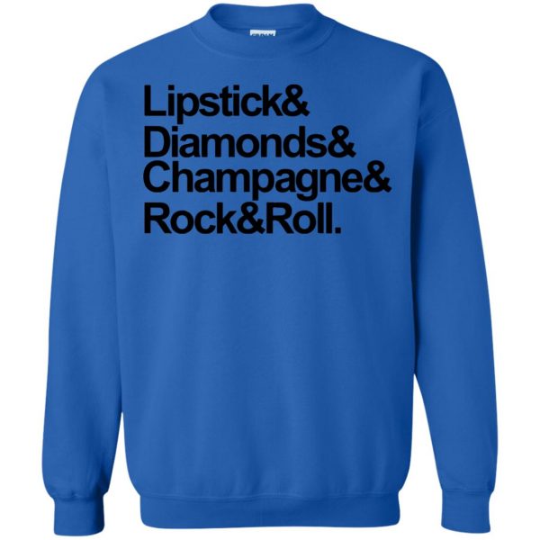 lipstick diamonds champagne rock and roll sweatshirt - royal blue