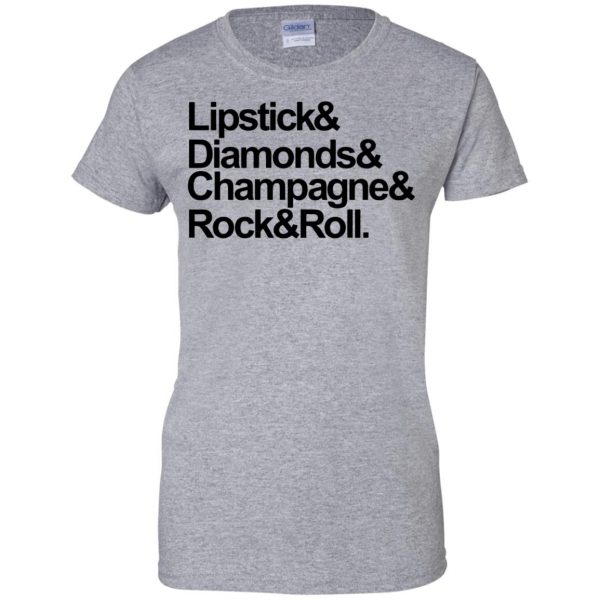 lipstick diamonds champagne rock and roll womens t shirt - lady t shirt - sport grey