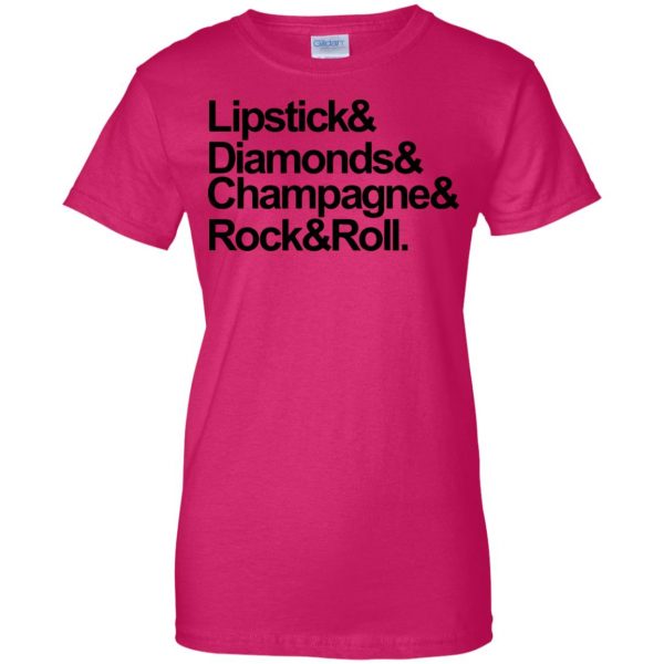 lipstick diamonds champagne rock and roll womens t shirt - lady t shirt - pink heliconia