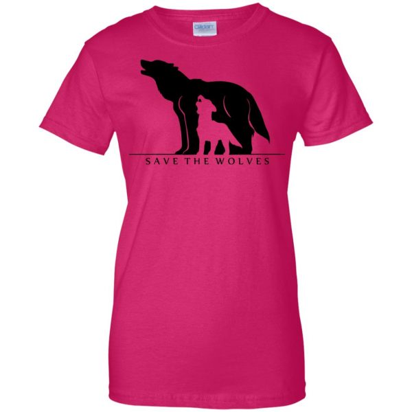 save the wolves womens t shirt - lady t shirt - pink heliconia