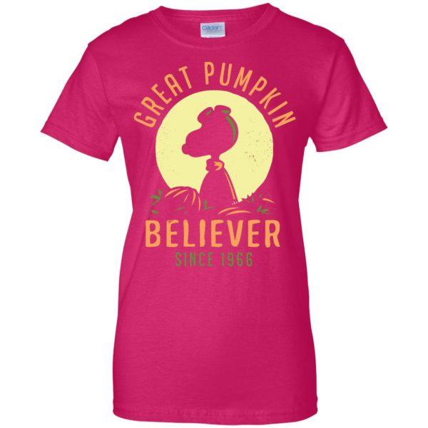 great pumpkin believer womens t shirt - lady t shirt - pink heliconia