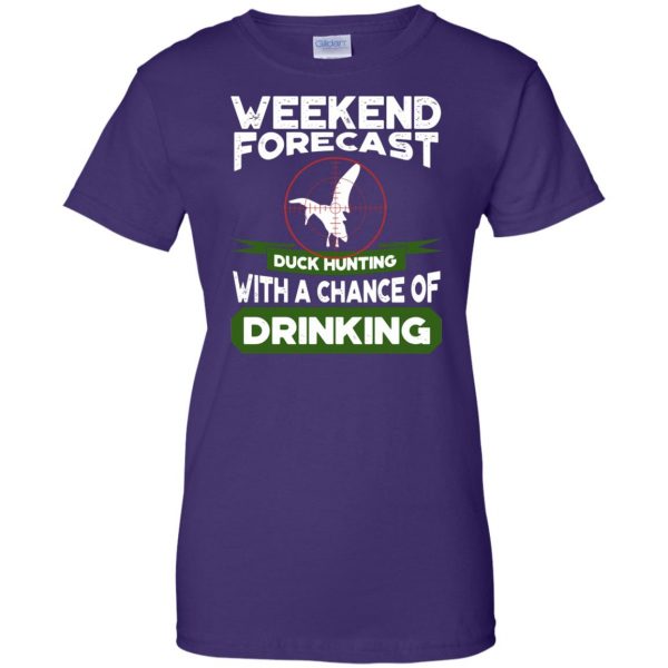 Weekend Forecast Duck Hunting womens t shirt - lady t shirt - purple