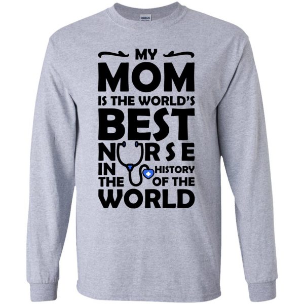 my mom is a nurse shirt kids long sleeve - sport grey