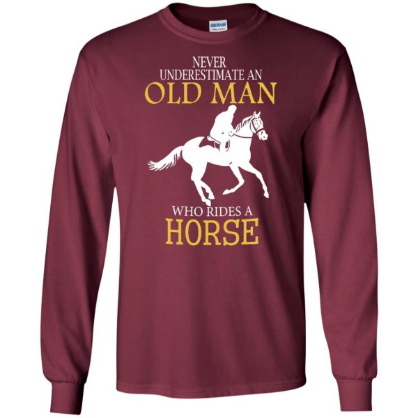 horse riding man shirt long sleeve - maroon