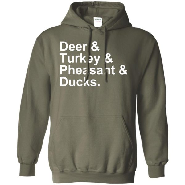 Deer, Turkey, Pheasant, Ducks hoodie - military green