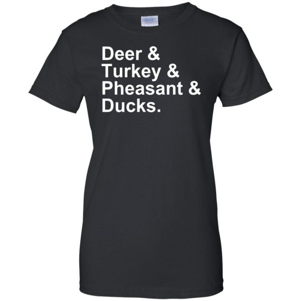 Deer, Turkey, Pheasant, Ducks womens t shirt - lady t shirt - black