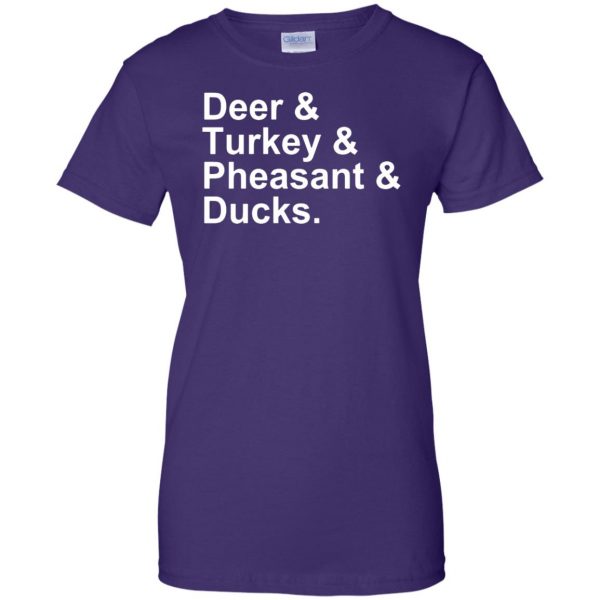 Deer, Turkey, Pheasant, Ducks womens t shirt - lady t shirt - purple