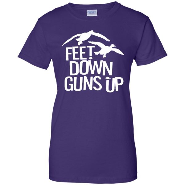 Duck Hunting Feet Down Guns Up womens t shirt - lady t shirt - purple