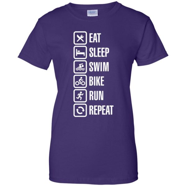 Eat sleep swim bike run repeat womens t shirt - lady t shirt - purple