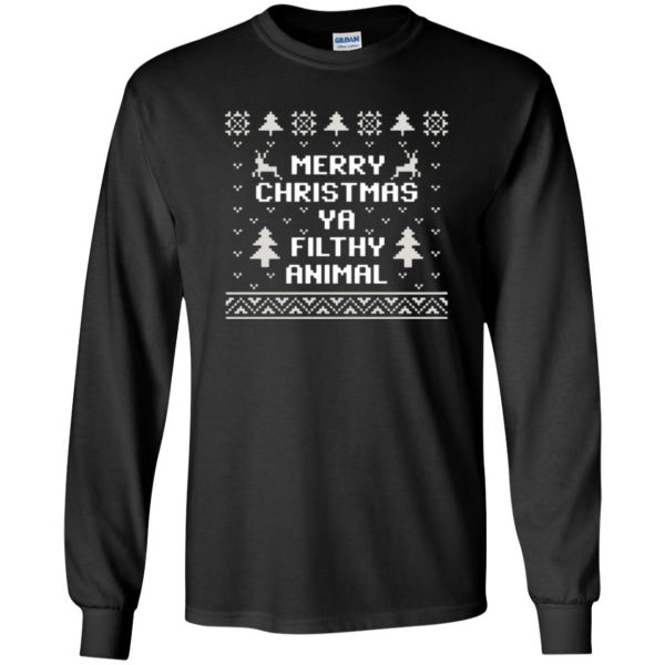 merry christmas you filthy animal shirt long sleeve - black