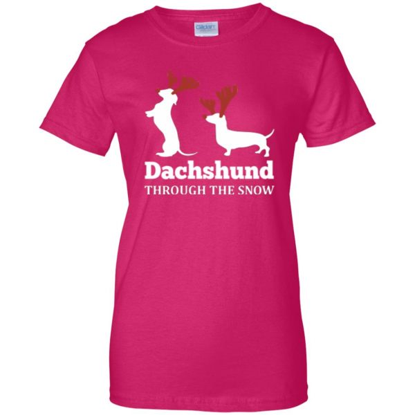 dachshund through the snow shirt womens t shirt - lady t shirt - pink heliconia