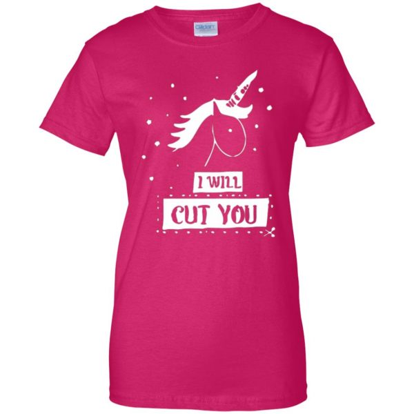 i will cut you unicorn shirt womens t shirt - lady t shirt - pink heliconia