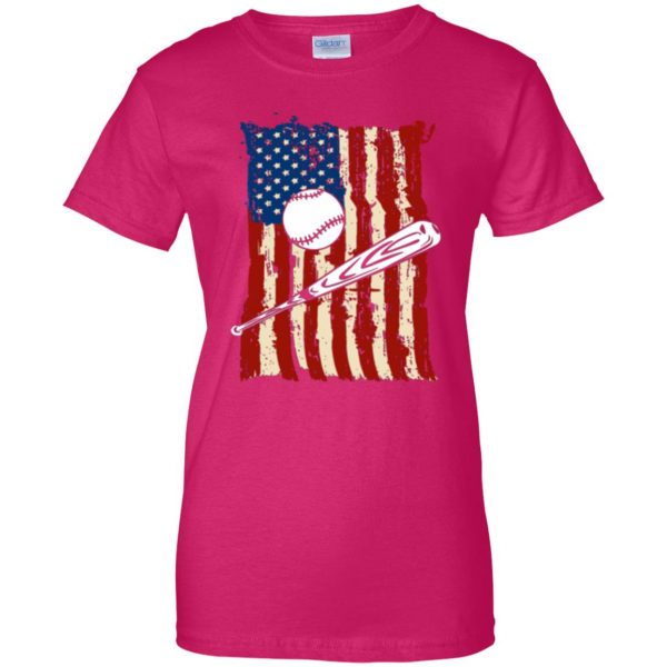 baseball flag shirt womens t shirt - lady t shirt - pink heliconia