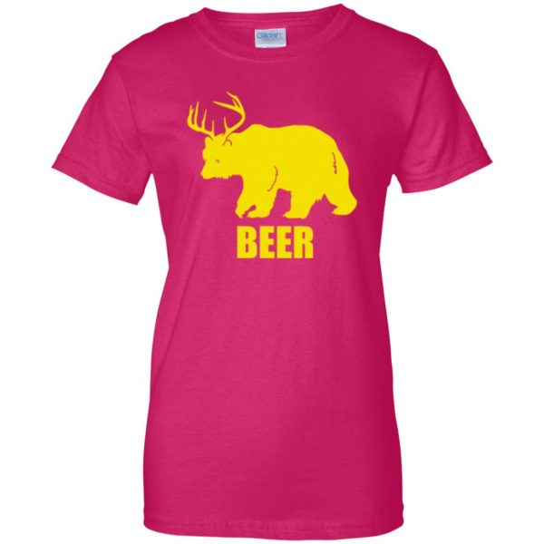 beer bear deer shirt womens t shirt - lady t shirt - pink heliconia
