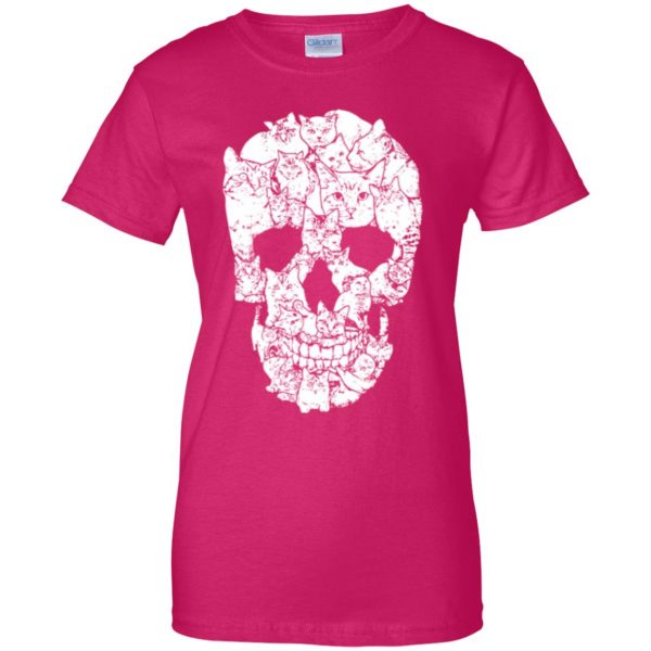 skull cats shirt womens t shirt - lady t shirt - pink heliconia