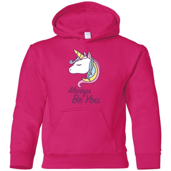 always be you unicorn shirt kids hoodie - pink heliconia