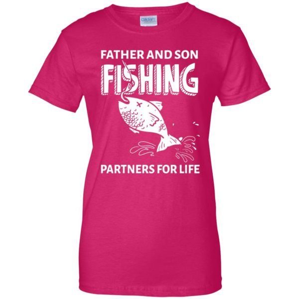 father son fishing womens t shirt - lady t shirt - pink heliconia
