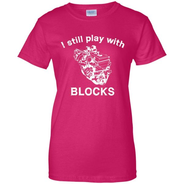 i still play with blocks womens t shirt - lady t shirt - pink heliconia