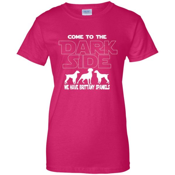 brittany spaniels womens t shirt - lady t shirt - pink heliconia