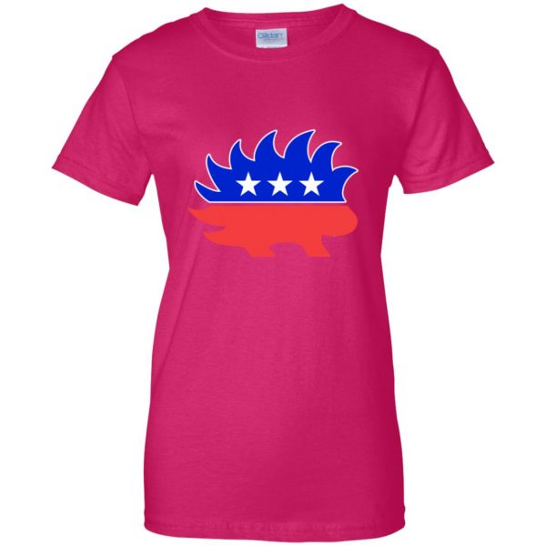 libertarian porcupine womens t shirt - lady t shirt - pink heliconia