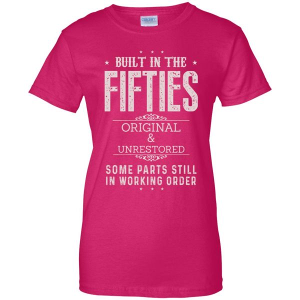 built in the fifties womens t shirt - lady t shirt - pink heliconia