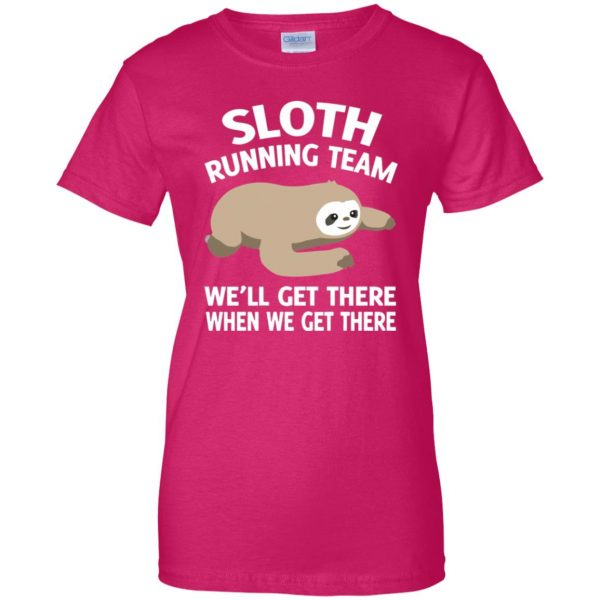SLOTH RUNNING TEAM womens t shirt - lady t shirt - pink heliconia
