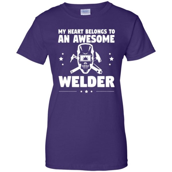 welder wifes womens t shirt - lady t shirt - purple
