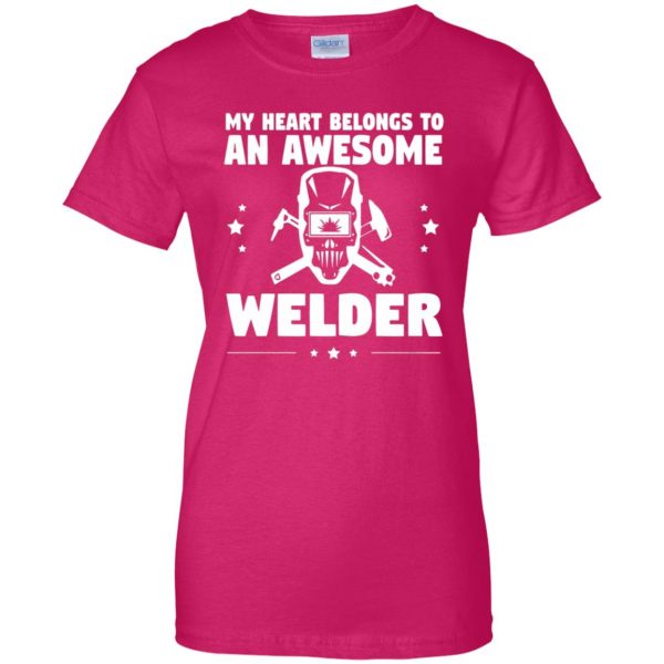 welder wifes womens t shirt - lady t shirt - pink heliconia