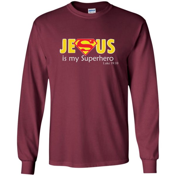 jesus super hero long sleeve - maroon