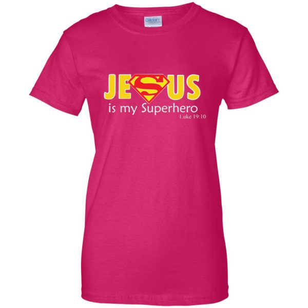 jesus super hero womens t shirt - lady t shirt - pink heliconia