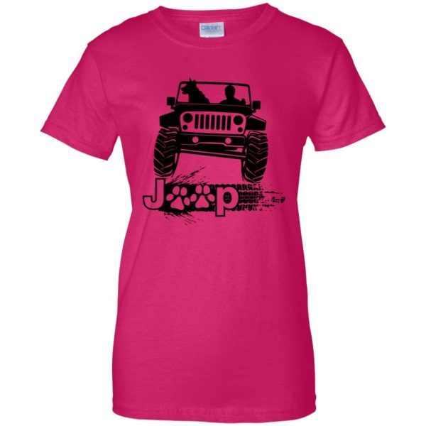 jeep dog womens t shirt - lady t shirt - pink heliconia