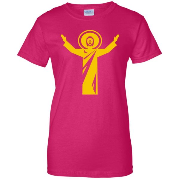 touchdown jesus womens t shirt - lady t shirt - pink heliconia