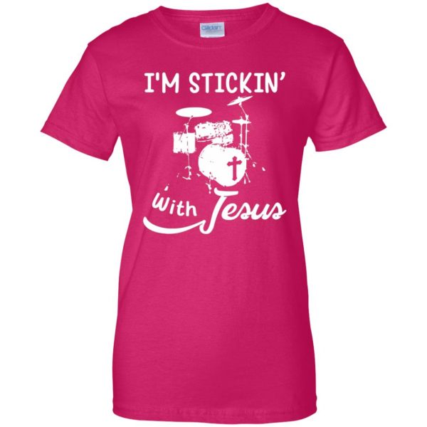 stick with jesus womens t shirt - lady t shirt - pink heliconia