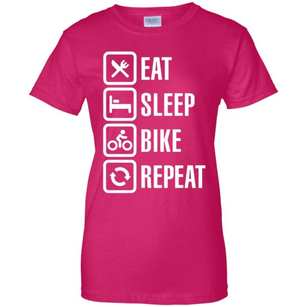 Eat, sleep, bike, repeat womens t shirt - lady t shirt - pink heliconia