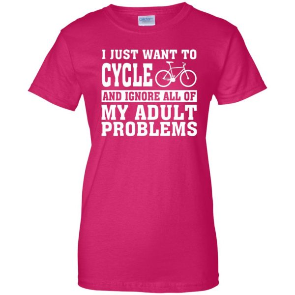 I just want to cycle womens t shirt - lady t shirt - pink heliconia