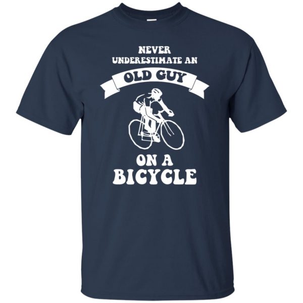 Never underestimate an old guy on a bicycle t shirt - navy blue