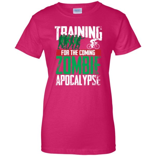 Training For The Zombie Apocalypse Cycling womens t shirt - lady t shirt - pink heliconia