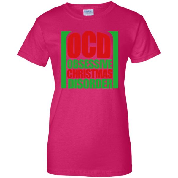 obsessive christmas disorder womens t shirt - lady t shirt - pink heliconia
