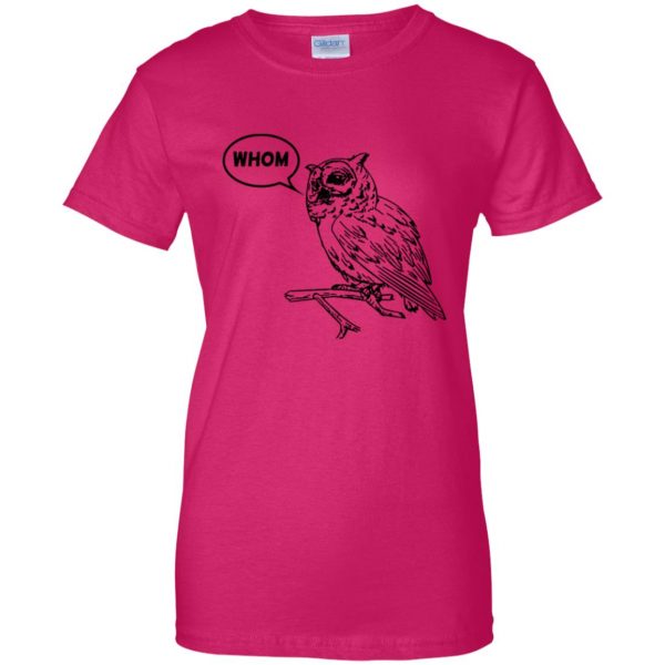 whom owl womens t shirt - lady t shirt - pink heliconia