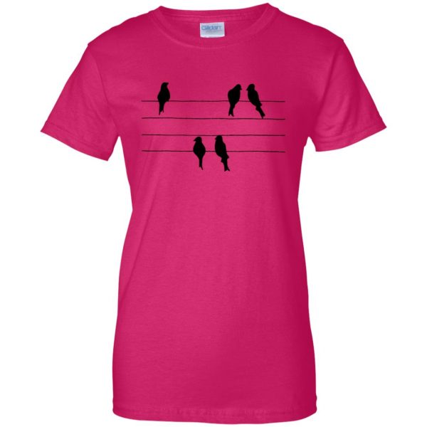 birds on a wire womens t shirt - lady t shirt - pink heliconia