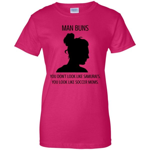 man buns womens t shirt - lady t shirt - pink heliconia