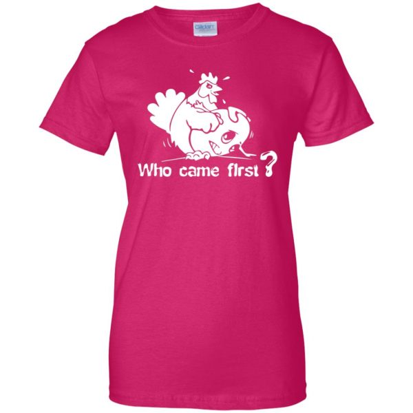chicken and egg womens t shirt - lady t shirt - pink heliconia