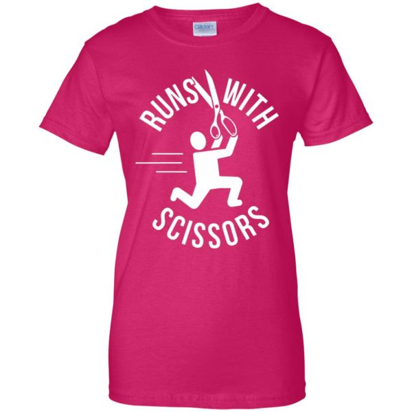 runs with scissors womens t shirt - lady t shirt - pink heliconia