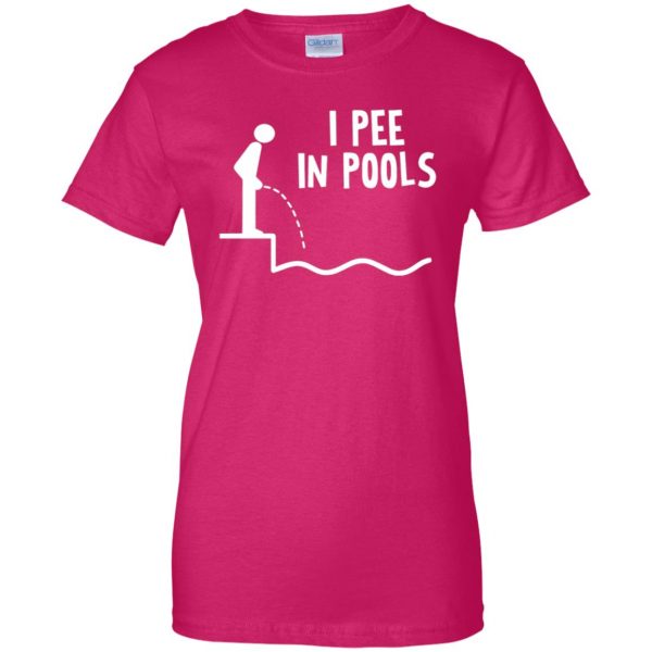 i pee in pools womens t shirt - lady t shirt - pink heliconia