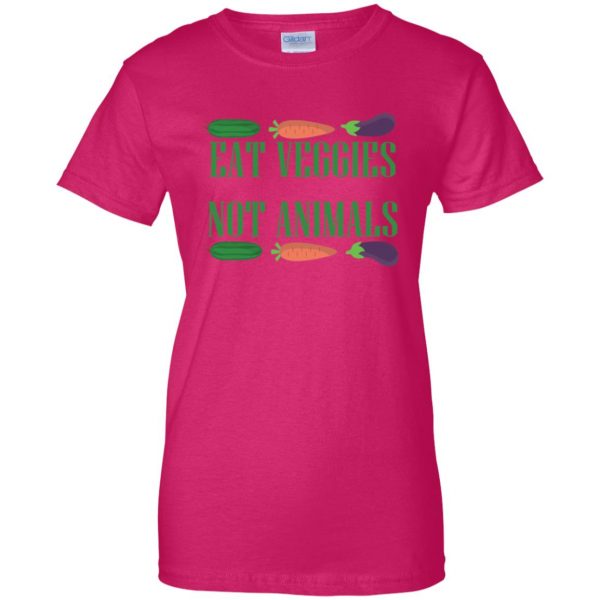 eat veggies not animals womens t shirt - lady t shirt - pink heliconia