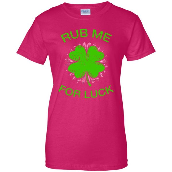 rub me for luck womens t shirt - lady t shirt - pink heliconia